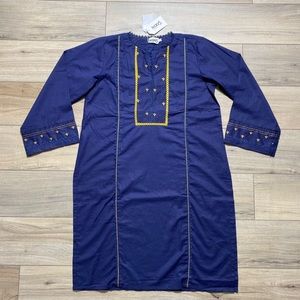 Kaaj By Gui Ahmed Womens‎ Cambric Dyed Embroidered Shirt Size Large Navy Blue